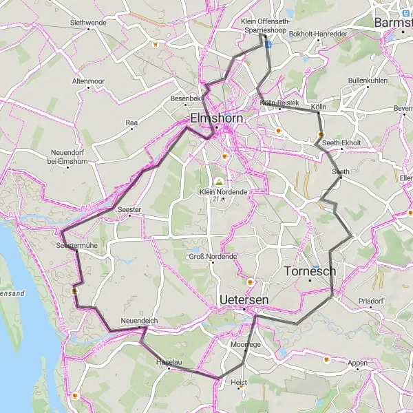 Map miniature of "Uetersen-Elmshorn Scenic Ride" cycling inspiration in Schleswig-Holstein, Germany. Generated by Tarmacs.app cycling route planner