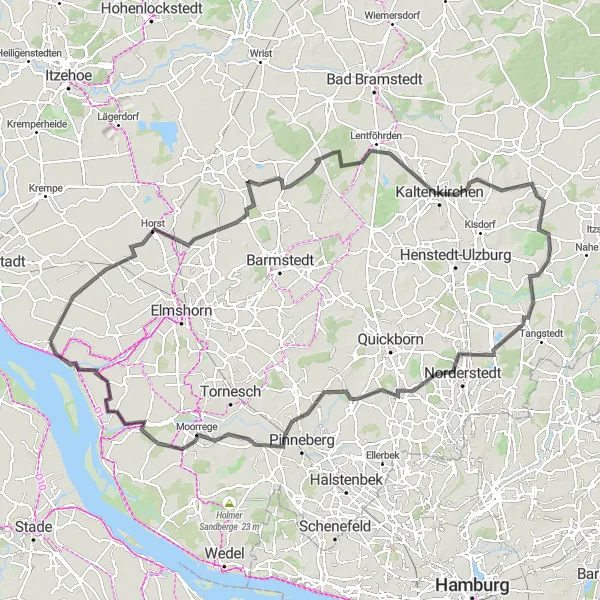 Karten-Miniaturansicht der Radinspiration "Radtour durch die schöne Natur rund um Elmshorn" in Schleswig-Holstein, Germany. Erstellt vom Tarmacs.app-Routenplaner für Radtouren