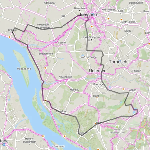 Karten-Miniaturansicht der Radinspiration "Kurze Rundtour durch Kollmar und Umgebung" in Schleswig-Holstein, Germany. Erstellt vom Tarmacs.app-Routenplaner für Radtouren