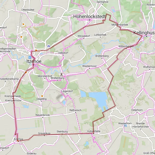 Map miniature of "Itzehoe Gravel Adventure" cycling inspiration in Schleswig-Holstein, Germany. Generated by Tarmacs.app cycling route planner