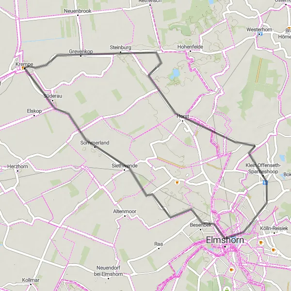 Map miniature of "The Elmshorn Explorer" cycling inspiration in Schleswig-Holstein, Germany. Generated by Tarmacs.app cycling route planner