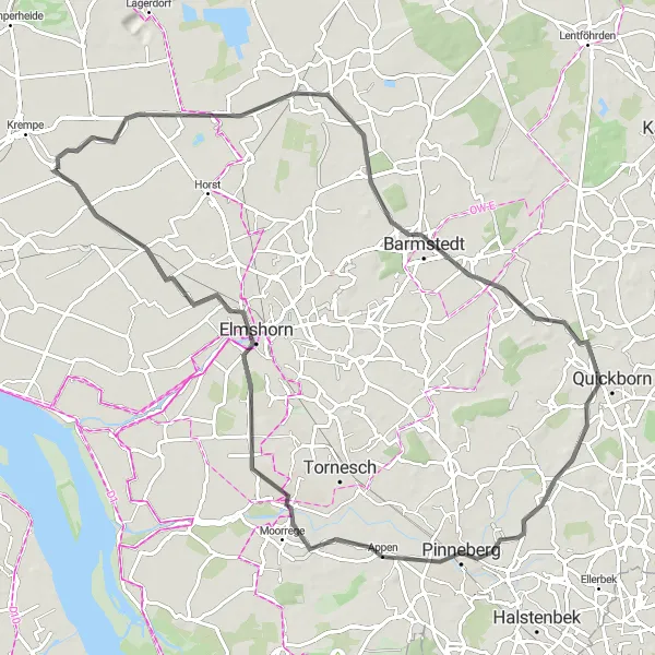 Karten-Miniaturansicht der Radinspiration "Radtour durch Brande-Hörnerkirchen und Raa-Besenbek" in Schleswig-Holstein, Germany. Erstellt vom Tarmacs.app-Routenplaner für Radtouren