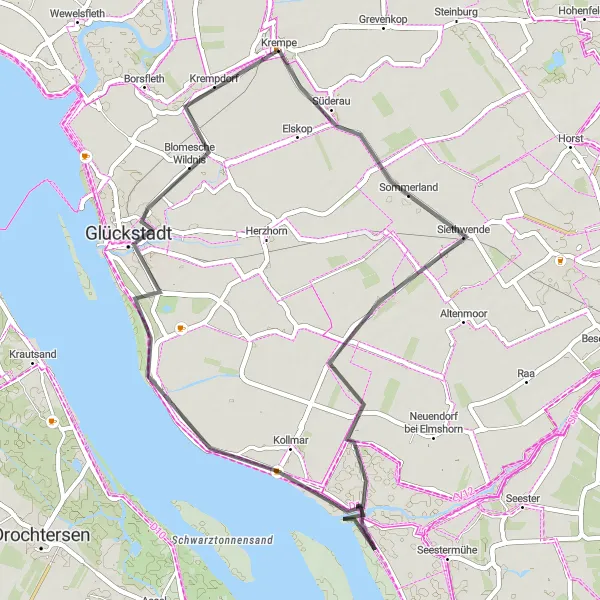 Map miniature of "Kollmar Scenic Route" cycling inspiration in Schleswig-Holstein, Germany. Generated by Tarmacs.app cycling route planner