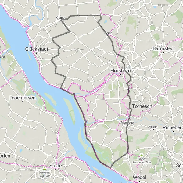 Map miniature of "Hetlingen Adventure" cycling inspiration in Schleswig-Holstein, Germany. Generated by Tarmacs.app cycling route planner