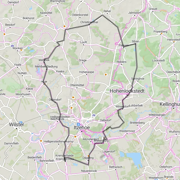 Map miniature of "Kremperheide to Dägeling Loop" cycling inspiration in Schleswig-Holstein, Germany. Generated by Tarmacs.app cycling route planner
