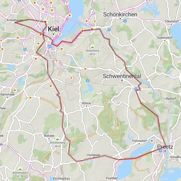 Map miniature of "Kronshagen Gravel Adventure" cycling inspiration in Schleswig-Holstein, Germany. Generated by Tarmacs.app cycling route planner