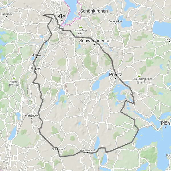 Map miniature of "Kiel to Molfsee Road Challenge" cycling inspiration in Schleswig-Holstein, Germany. Generated by Tarmacs.app cycling route planner