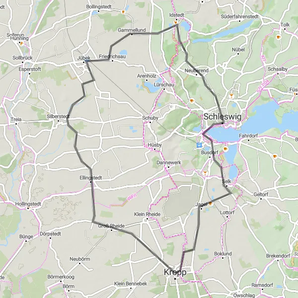 Karten-Miniaturansicht der Radinspiration "Road-Tour nach Jübek und Selk" in Schleswig-Holstein, Germany. Erstellt vom Tarmacs.app-Routenplaner für Radtouren