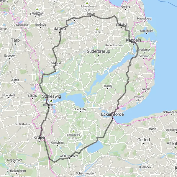 Map miniature of "Kropp to Alt Duvenstedt Loop" cycling inspiration in Schleswig-Holstein, Germany. Generated by Tarmacs.app cycling route planner
