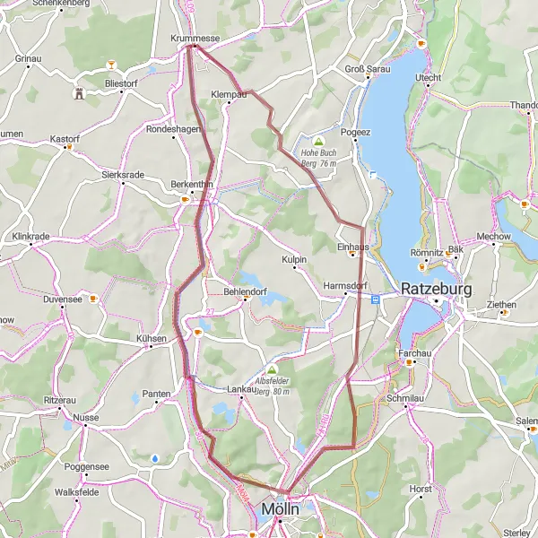 Karten-Miniaturansicht der Radinspiration "Rundweg um Krummesse und Mölln" in Schleswig-Holstein, Germany. Erstellt vom Tarmacs.app-Routenplaner für Radtouren