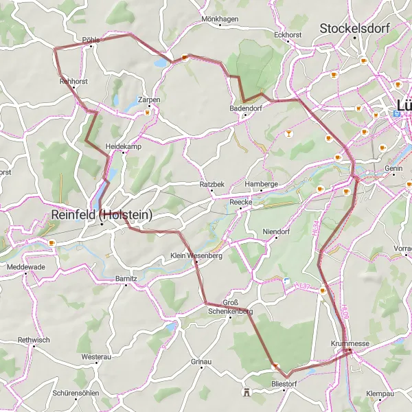 Map miniature of "Gravel Adventure in Krummesse" cycling inspiration in Schleswig-Holstein, Germany. Generated by Tarmacs.app cycling route planner