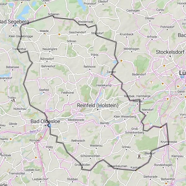 Karten-Miniaturansicht der Radinspiration "Radroute nach Zarpen und Kastorf" in Schleswig-Holstein, Germany. Erstellt vom Tarmacs.app-Routenplaner für Radtouren