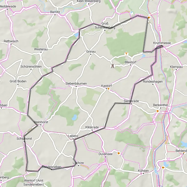Karten-Miniaturansicht der Radinspiration "Fahrradtour nach Steinhorst" in Schleswig-Holstein, Germany. Erstellt vom Tarmacs.app-Routenplaner für Radtouren