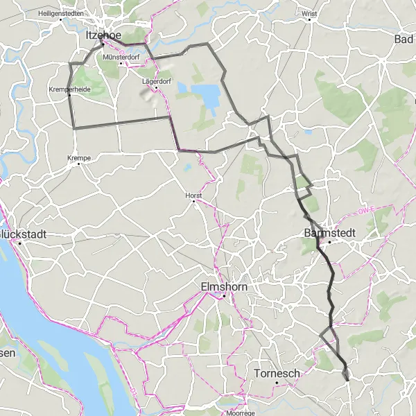 Map miniature of "Bevern and Beyond" cycling inspiration in Schleswig-Holstein, Germany. Generated by Tarmacs.app cycling route planner