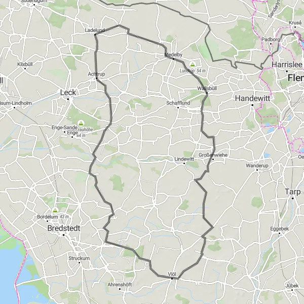 Map miniature of "Ladelund-Lundtop-Großenwiehe-Norstedt-Stadum" cycling inspiration in Schleswig-Holstein, Germany. Generated by Tarmacs.app cycling route planner