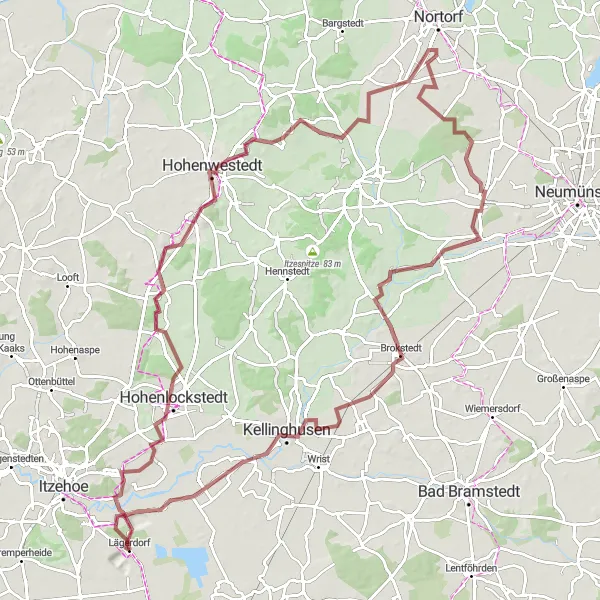 Karten-Miniaturansicht der Radinspiration "Abenteuerliche Tour nach Westermoor und Heidestraße" in Schleswig-Holstein, Germany. Erstellt vom Tarmacs.app-Routenplaner für Radtouren