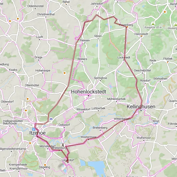 Karten-Miniaturansicht der Radinspiration "Gravel-Tour nach Kellinghusen" in Schleswig-Holstein, Germany. Erstellt vom Tarmacs.app-Routenplaner für Radtouren