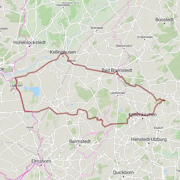 Karten-Miniaturansicht der Radinspiration "Genussvolle Tour nach Bad Bramstedt und Westerhorn" in Schleswig-Holstein, Germany. Erstellt vom Tarmacs.app-Routenplaner für Radtouren