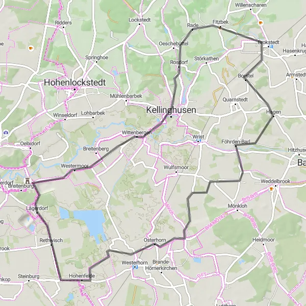 Map miniature of "Road Cycling Loop around Lägerdorf" cycling inspiration in Schleswig-Holstein, Germany. Generated by Tarmacs.app cycling route planner