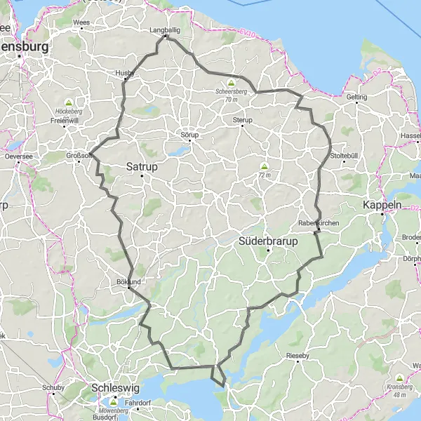 Map miniature of "The Schleswig Countryside" cycling inspiration in Schleswig-Holstein, Germany. Generated by Tarmacs.app cycling route planner