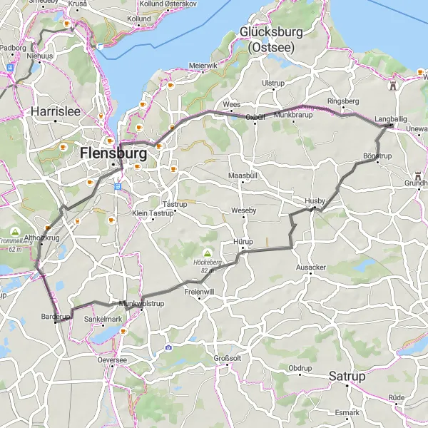 Karten-Miniaturansicht der Radinspiration "Hügelige Straßen durch malerische Dörfer" in Schleswig-Holstein, Germany. Erstellt vom Tarmacs.app-Routenplaner für Radtouren