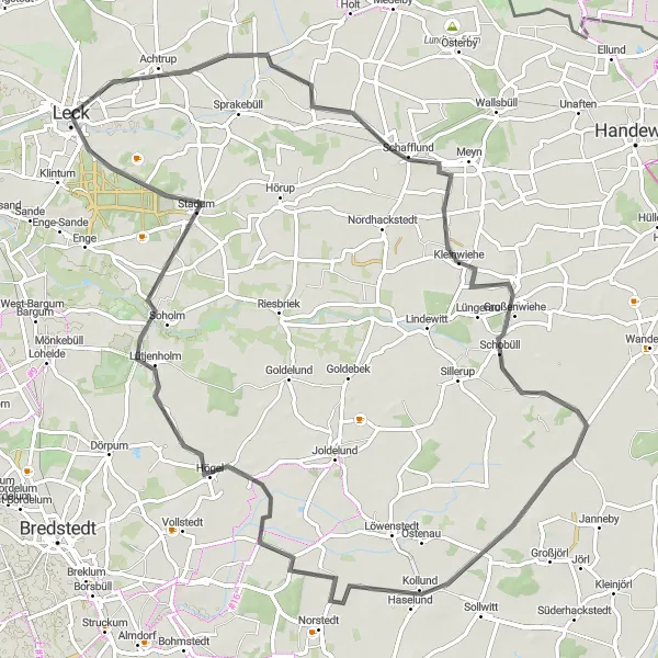 Map miniature of "Scenic Villages Ride" cycling inspiration in Schleswig-Holstein, Germany. Generated by Tarmacs.app cycling route planner