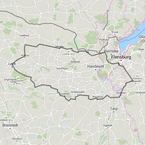 Map miniature of "Hills and Valleys" cycling inspiration in Schleswig-Holstein, Germany. Generated by Tarmacs.app cycling route planner