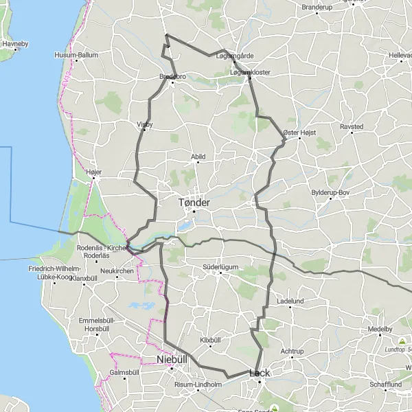 Map miniature of "Historical and Natural Wonders" cycling inspiration in Schleswig-Holstein, Germany. Generated by Tarmacs.app cycling route planner