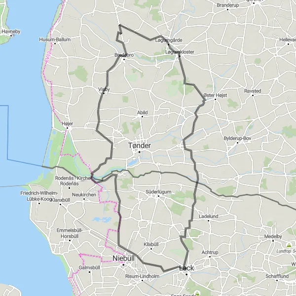 Karten-Miniaturansicht der Radinspiration "Rund um Leck - Schleitour" in Schleswig-Holstein, Germany. Erstellt vom Tarmacs.app-Routenplaner für Radtouren