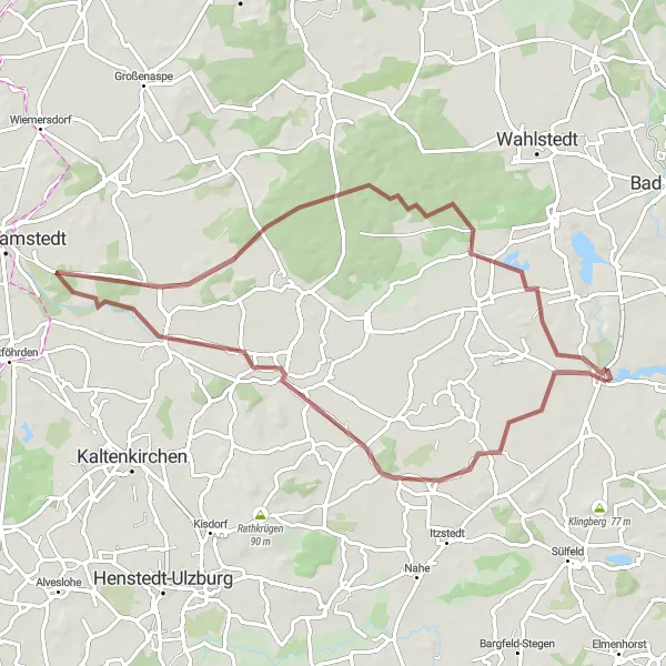 Map miniature of "The Gravel Route around Sievershütten" cycling inspiration in Schleswig-Holstein, Germany. Generated by Tarmacs.app cycling route planner