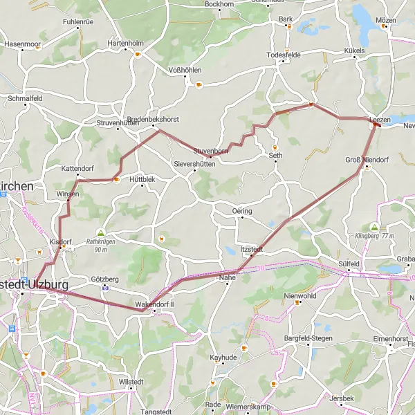 Map miniature of "Tranquil Gravel Ride through Nahe and Sievershütten" cycling inspiration in Schleswig-Holstein, Germany. Generated by Tarmacs.app cycling route planner