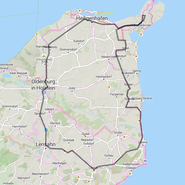 Map miniature of "Coastal Joyride" cycling inspiration in Schleswig-Holstein, Germany. Generated by Tarmacs.app cycling route planner