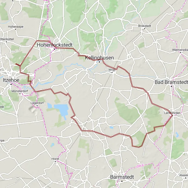 Map miniature of "Westermoor Gravel Adventure" cycling inspiration in Schleswig-Holstein, Germany. Generated by Tarmacs.app cycling route planner