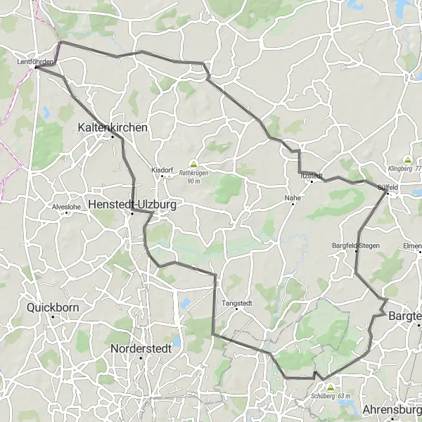 Map miniature of "Struvenhütten-Kaltenkirchen Circuit" cycling inspiration in Schleswig-Holstein, Germany. Generated by Tarmacs.app cycling route planner