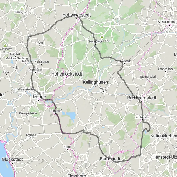 Karten-Miniaturansicht der Radinspiration "Rundfahrt von Lentföhrden" in Schleswig-Holstein, Germany. Erstellt vom Tarmacs.app-Routenplaner für Radtouren