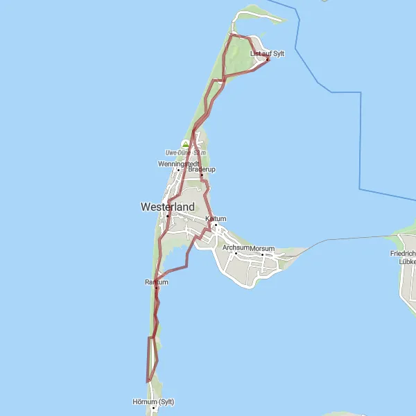 Map miniature of "Sylt Gravel Adventure" cycling inspiration in Schleswig-Holstein, Germany. Generated by Tarmacs.app cycling route planner