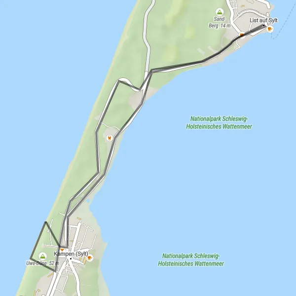 Map miniature of "Sylt Coastal Ride" cycling inspiration in Schleswig-Holstein, Germany. Generated by Tarmacs.app cycling route planner