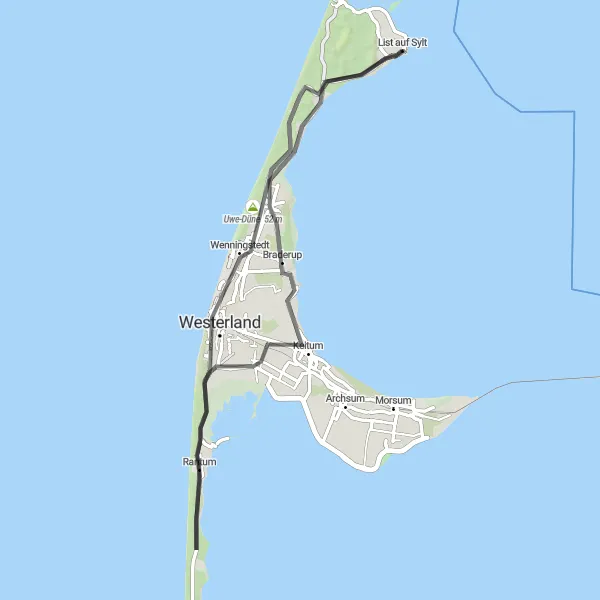 Map miniature of "Sylt Island Loop" cycling inspiration in Schleswig-Holstein, Germany. Generated by Tarmacs.app cycling route planner