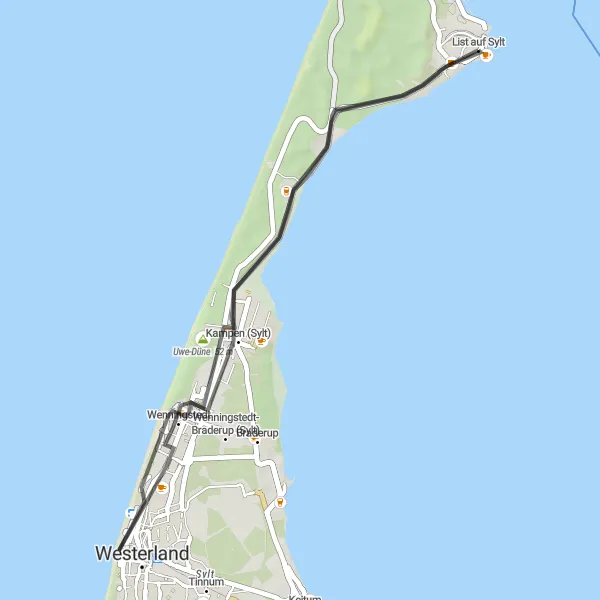 Karten-Miniaturansicht der Radinspiration "Road-Tour entlang der Küste von Sylt" in Schleswig-Holstein, Germany. Erstellt vom Tarmacs.app-Routenplaner für Radtouren