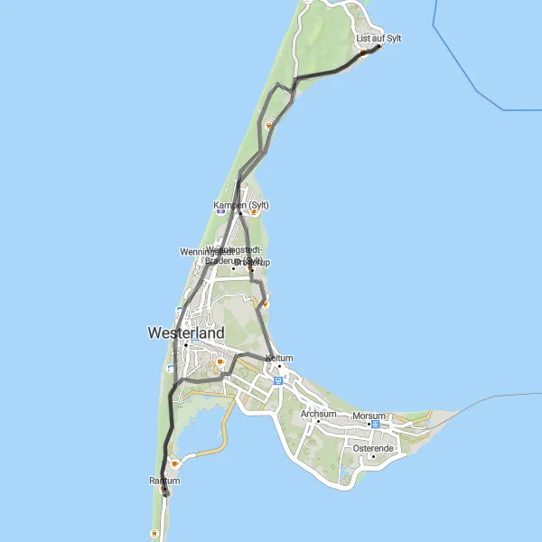 Map miniature of "Sylt Road Escape" cycling inspiration in Schleswig-Holstein, Germany. Generated by Tarmacs.app cycling route planner
