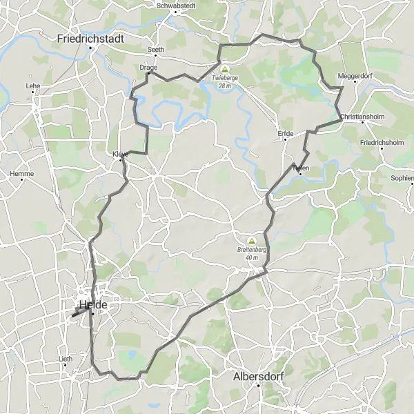 Map miniature of "Fedderingen and Tielen Delight" cycling inspiration in Schleswig-Holstein, Germany. Generated by Tarmacs.app cycling route planner