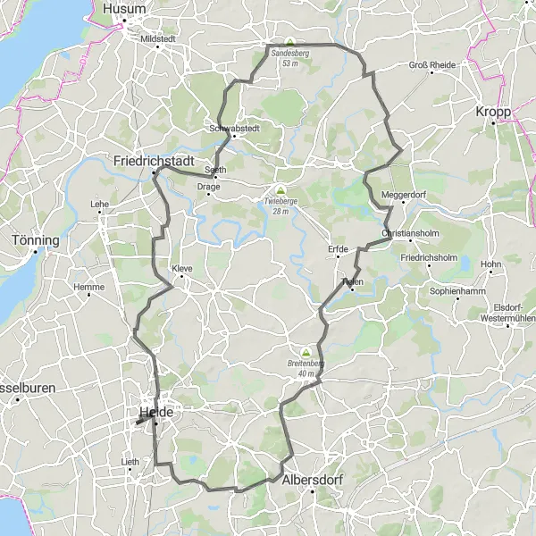 Map miniature of "Friedrichstadt Adventure" cycling inspiration in Schleswig-Holstein, Germany. Generated by Tarmacs.app cycling route planner