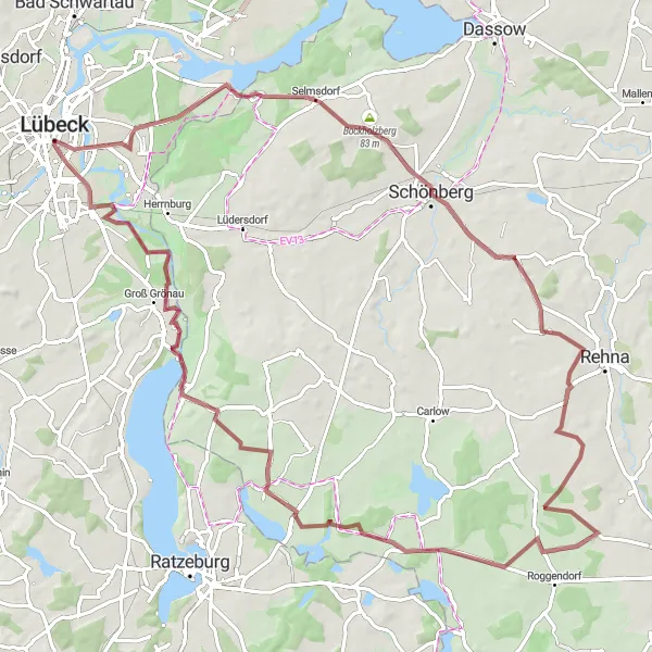 Map miniature of "Countryside Gravel Loop" cycling inspiration in Schleswig-Holstein, Germany. Generated by Tarmacs.app cycling route planner