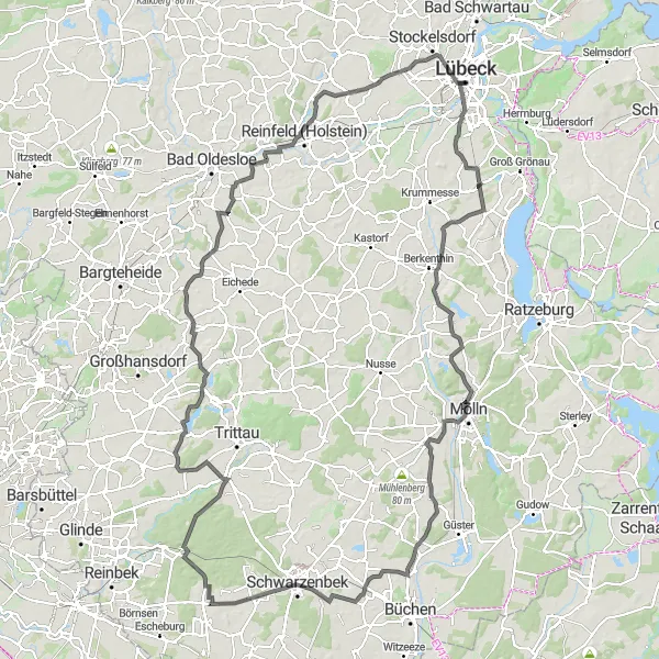 Karten-Miniaturansicht der Radinspiration "Hanseatische Pracht und Naturerlebnis" in Schleswig-Holstein, Germany. Erstellt vom Tarmacs.app-Routenplaner für Radtouren