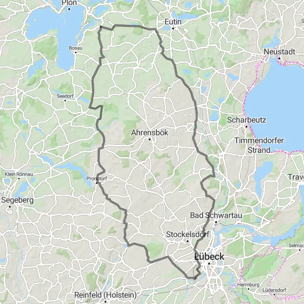 Karten-Miniaturansicht der Radinspiration "Entdeckungstour um Lübeck" in Schleswig-Holstein, Germany. Erstellt vom Tarmacs.app-Routenplaner für Radtouren