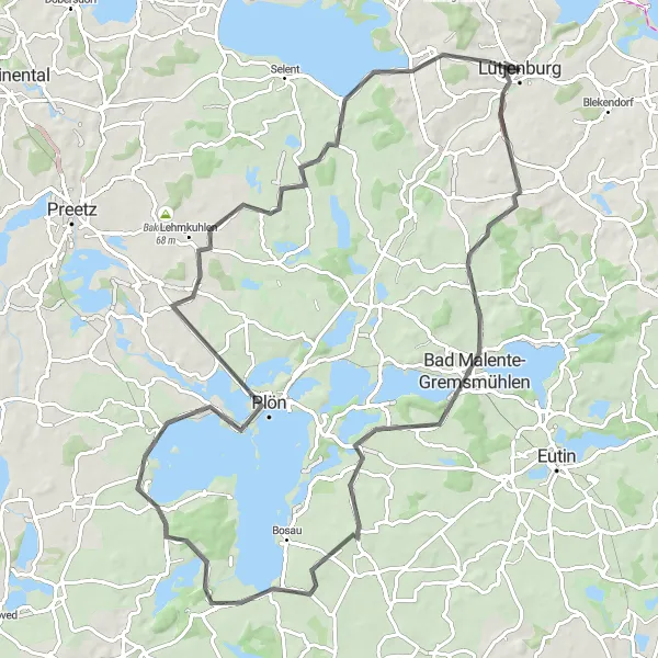 Karten-Miniaturansicht der Radinspiration "Schlösser und Seen um Plön" in Schleswig-Holstein, Germany. Erstellt vom Tarmacs.app-Routenplaner für Radtouren