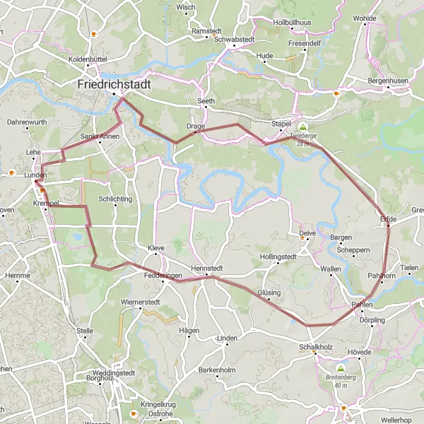 Map miniature of "Friedrichstadt Adventure" cycling inspiration in Schleswig-Holstein, Germany. Generated by Tarmacs.app cycling route planner