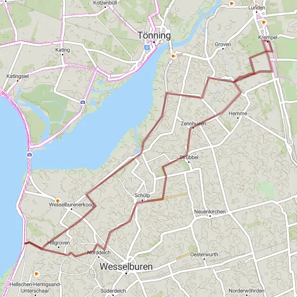 Map miniature of "A Coastal Gravel Adventure" cycling inspiration in Schleswig-Holstein, Germany. Generated by Tarmacs.app cycling route planner
