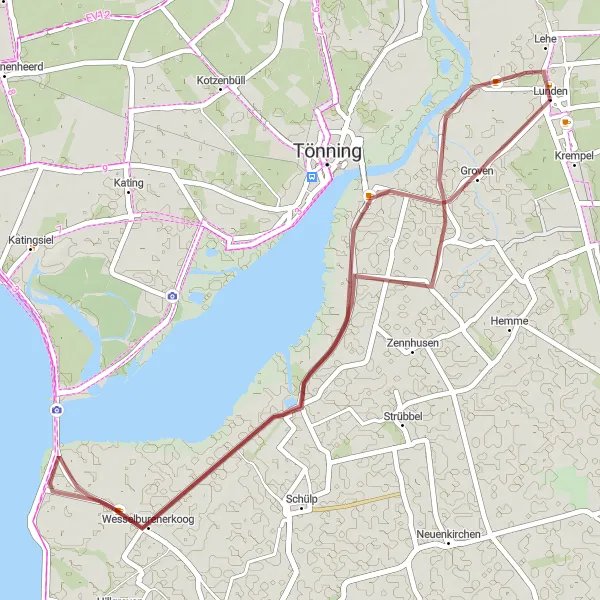 Karten-Miniaturansicht der Radinspiration "Rundtour um Lunden" in Schleswig-Holstein, Germany. Erstellt vom Tarmacs.app-Routenplaner für Radtouren