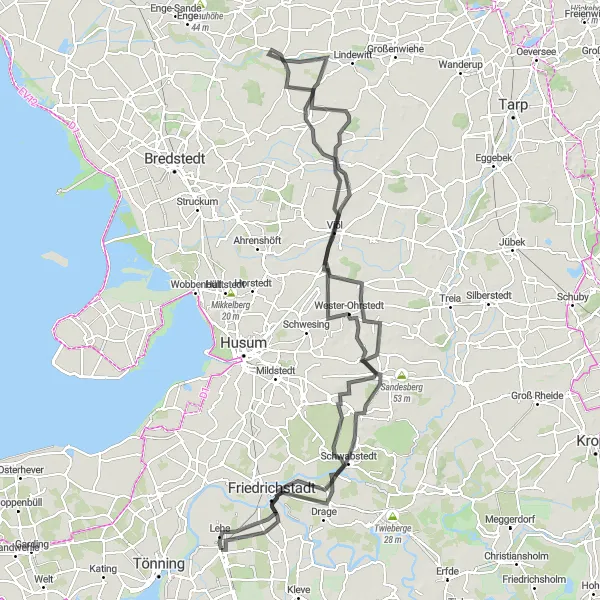 Map miniature of "Friedrichstadt-Lunden Loop" cycling inspiration in Schleswig-Holstein, Germany. Generated by Tarmacs.app cycling route planner